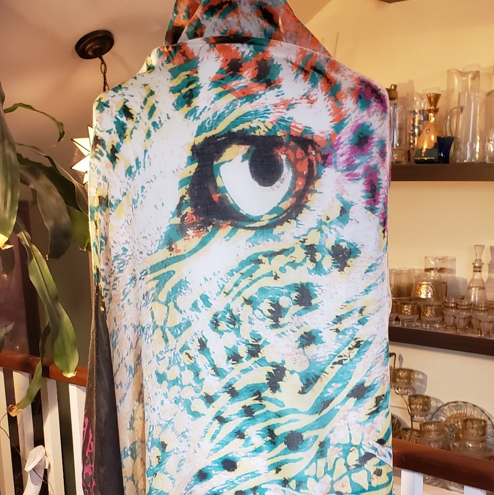 Large Leopard Sillouett Sheer Colorful Shawl Scarf